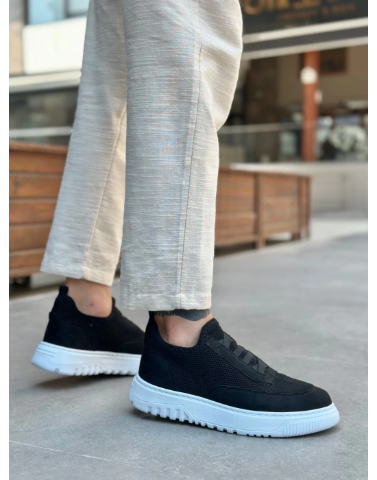 Ba0911 Özel Örme Triko Deri Tozu Detaylı Siyah Günlük Spor Ayakkabı Erkek Günlük Ayakkabı