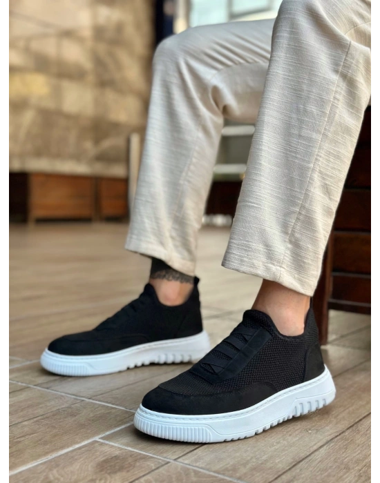 Ba0911 Özel Örme Triko Deri Tozu Detaylı Siyah Günlük Spor Ayakkabı Erkek Günlük Ayakkabı