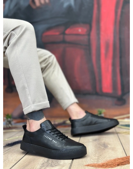 Ba104 Boa Yüksek Siyah Cilt Siyah Taban Bağcıklı Erkek Ayakkabı Erkek Günlük Ayakkabı