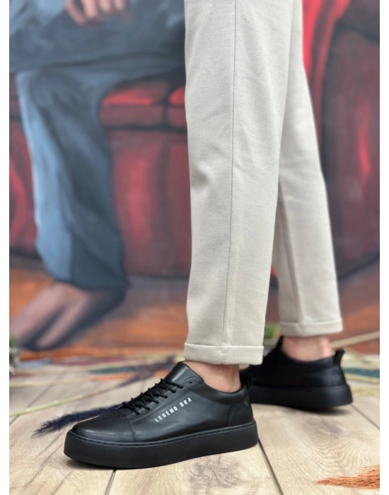 Ba104 Boa Yüksek Siyah Cilt Siyah Taban Bağcıklı Erkek Ayakkabı Erkek Günlük Ayakkabı