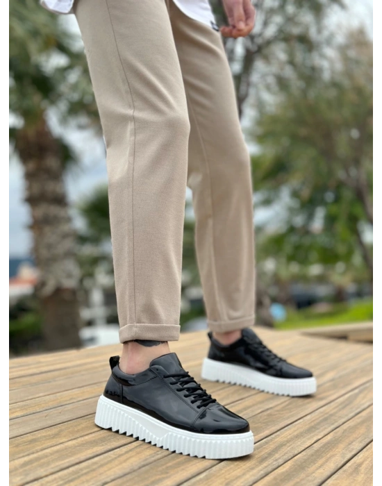 Ba8104 Boa Yüksek Siyah Taban Rugan Bağcıklı Erkek Ayakkabı Erkek Günlük Ayakkabı