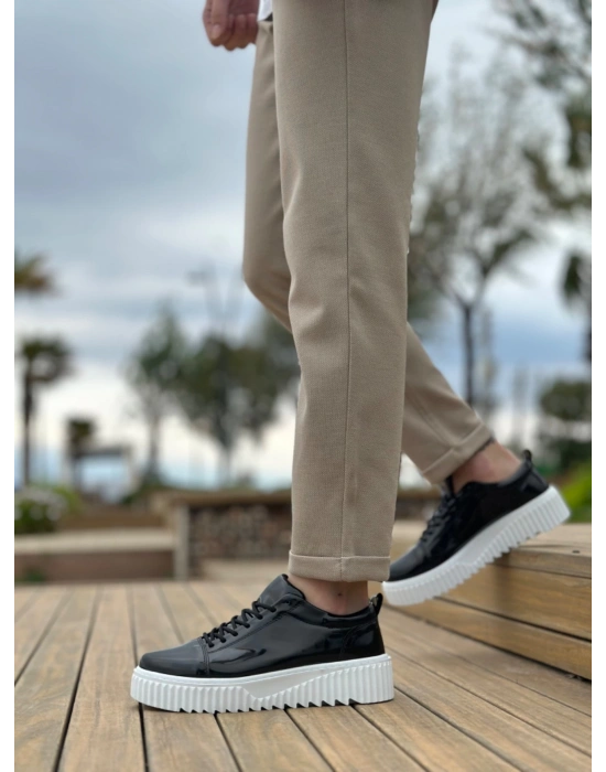 Ba8104 Boa Yüksek Siyah Taban Rugan Bağcıklı Erkek Ayakkabı Erkek Günlük Ayakkabı