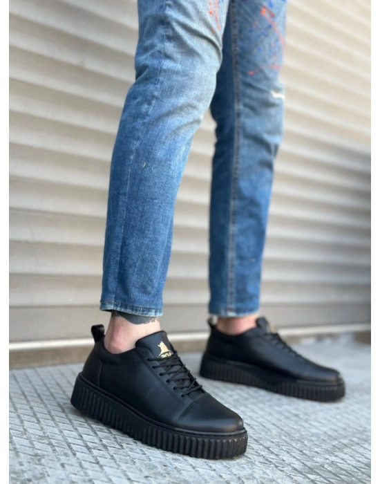 Ba8104 Boa Yüksek Siyah Taban Siyah Cilt Bağcıklı Erkek Ayakkabı Erkek Günlük Ayakkabı