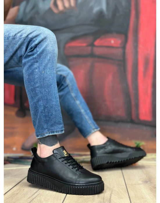 Ba8104 Boa Yüksek Siyah Taban Siyah Cilt Bağcıklı Erkek Ayakkabı Erkek Günlük Ayakkabı