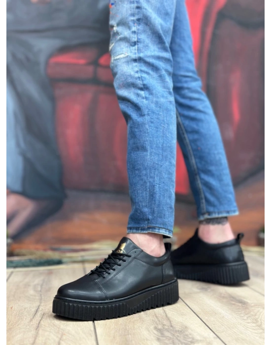 Ba8104 Boa Yüksek Siyah Taban Siyah Cilt Bağcıklı Erkek Ayakkabı Erkek Günlük Ayakkabı