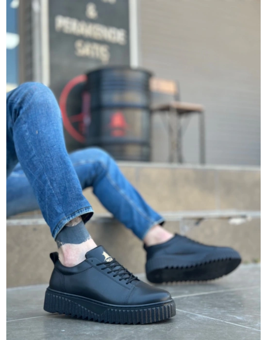 Ba8104 Boa Yüksek Siyah Taban Siyah Cilt Bağcıklı Erkek Ayakkabı Erkek Günlük Ayakkabı