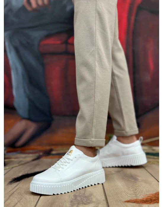 Ba8104 Boa Yüksek Taban Cilt Beyaz Bağcıklı Erkek Ayakkabı Erkek Günlük Ayakkabı