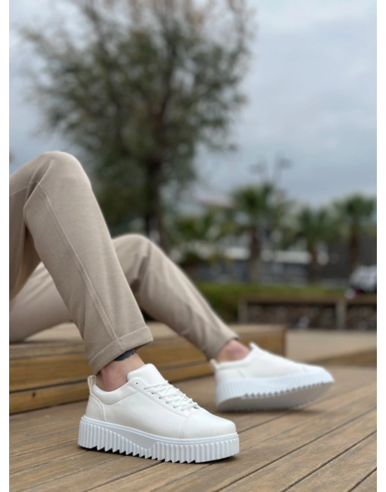 Ba8104 Boa Yüksek Taban Rugan Beyaz Bağcıklı Erkek Ayakkabı Erkek Günlük Ayakkabı