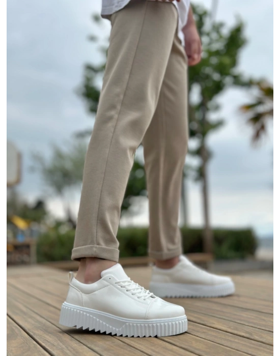 Ba8104 Boa Yüksek Taban Rugan Beyaz Bağcıklı Erkek Ayakkabı Erkek Günlük Ayakkabı