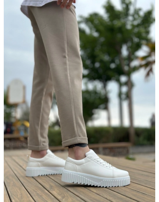 Ba8104 Boa Yüksek Taban Rugan Beyaz Bağcıklı Erkek Ayakkabı Erkek Günlük Ayakkabı