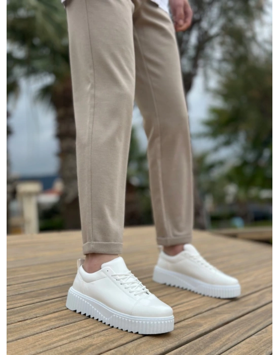 Ba8104 Boa Yüksek Taban Rugan Beyaz Bağcıklı Erkek Ayakkabı Erkek Günlük Ayakkabı