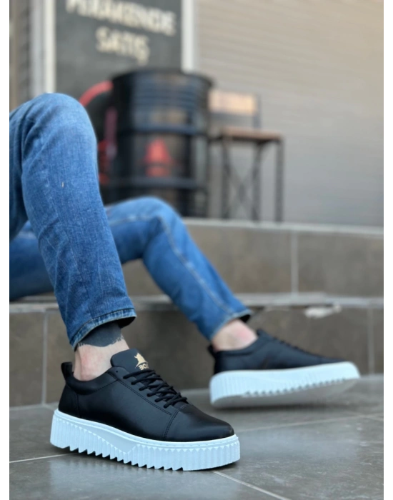 Ba8104 Boa Yüksek Taban Siyah Cilt Bağcıklı Erkek Ayakkabı Erkek Günlük Ayakkabı