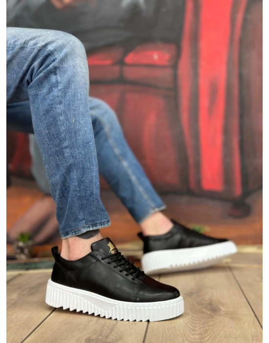 Ba8104 Boa Yüksek Taban Siyah Cilt Bağcıklı Erkek Ayakkabı Erkek Günlük Ayakkabı