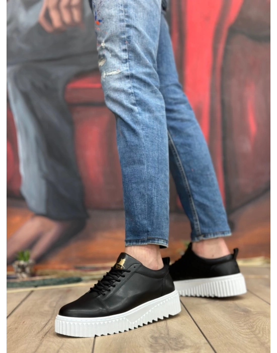 Ba8104 Boa Yüksek Taban Siyah Cilt Bağcıklı Erkek Ayakkabı Erkek Günlük Ayakkabı