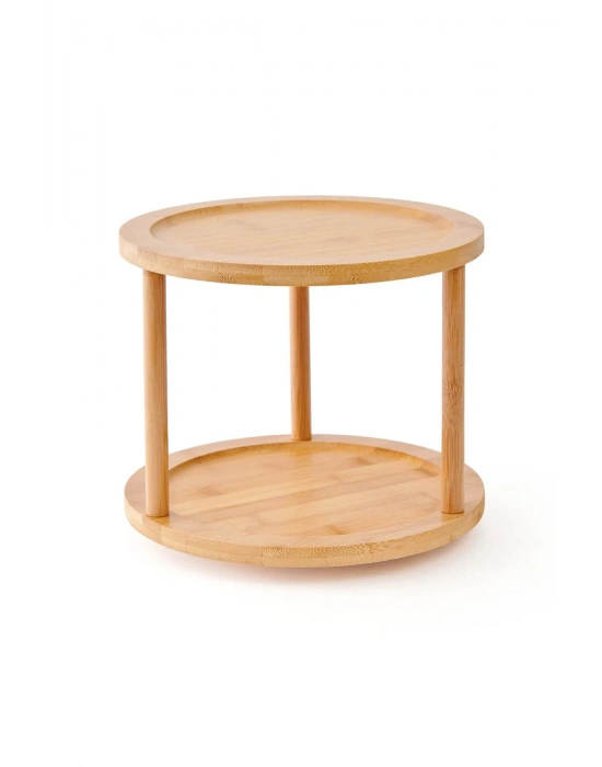 Bambu İki Katlı Döner Sunumluk 24,5×24,5×18 cm