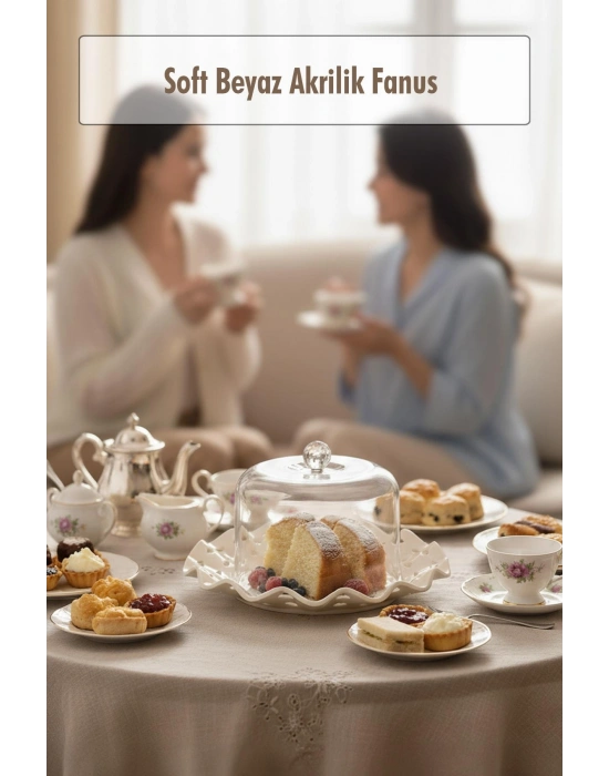 Beyaz Akrilik Delikli Fanus Sunum ve Saklama Kabı - 2 Parça