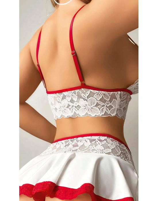 Beyaz Etekli Kırmızı Dantelli Fantezi Kostüm 2058