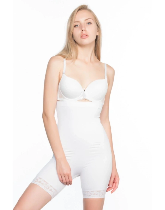 BEYAZ MI Emay 2027 Yüksek Bel Dantelli Paçalı Korse