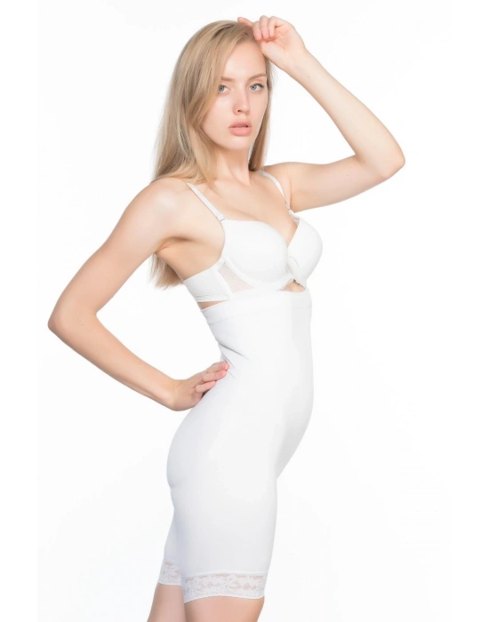 BEYAZ MI Emay 2027 Yüksek Bel Dantelli Paçalı Korse