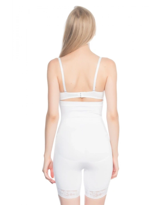 BEYAZ MI Emay 2027 Yüksek Bel Dantelli Paçalı Korse
