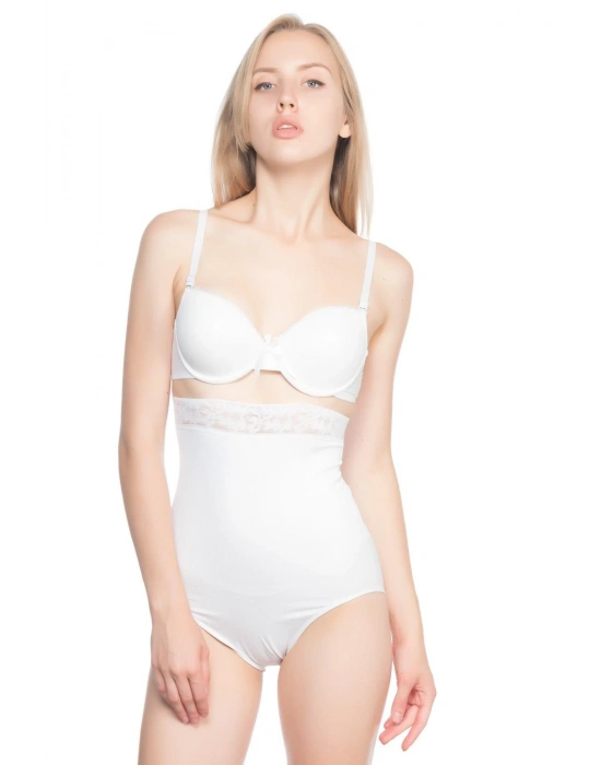 BEYAZ MI Emay 2028 Dantelli Yüksek Bel Slip Korse