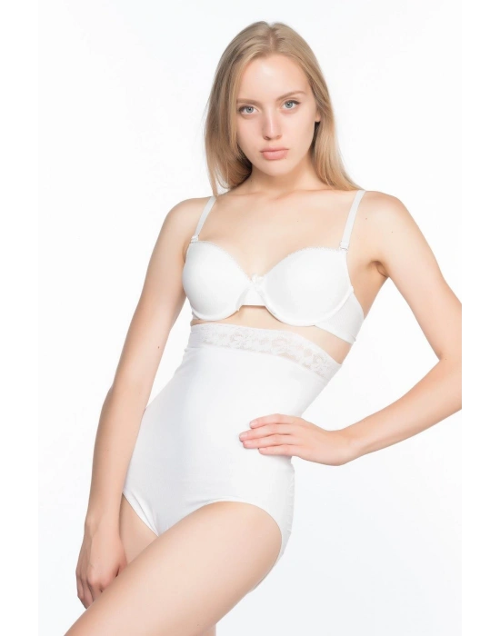 BEYAZ MI Emay 2028 Dantelli Yüksek Bel Slip Korse