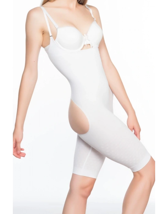 BEYAZ MI Emay 2038 Popo ve Göğsü Açık Paçalı Boy Korse