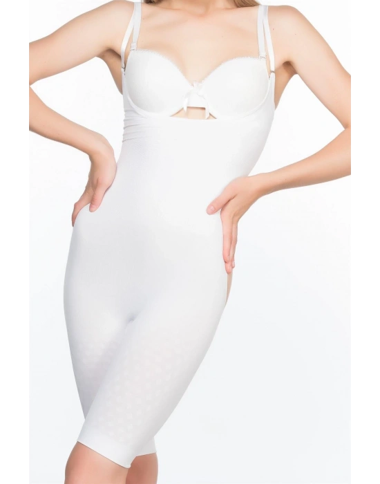 BEYAZ MI Emay 2038 Popo ve Göğsü Açık Paçalı Boy Korse