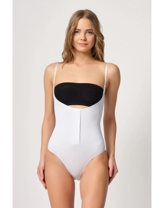 BEYAZ MI Emay 2043 Göğsü Açık Agraflı Body Korse