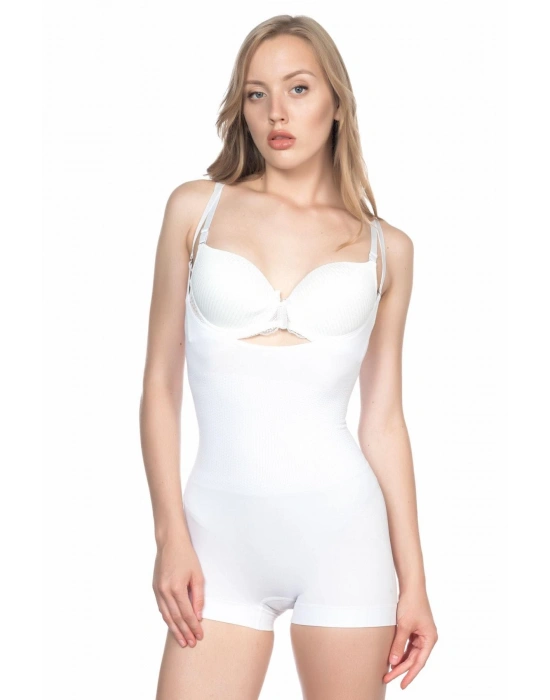 BEYAZ MI Emay 2058 Göğsü Açık Kısa Paça Boy Korse