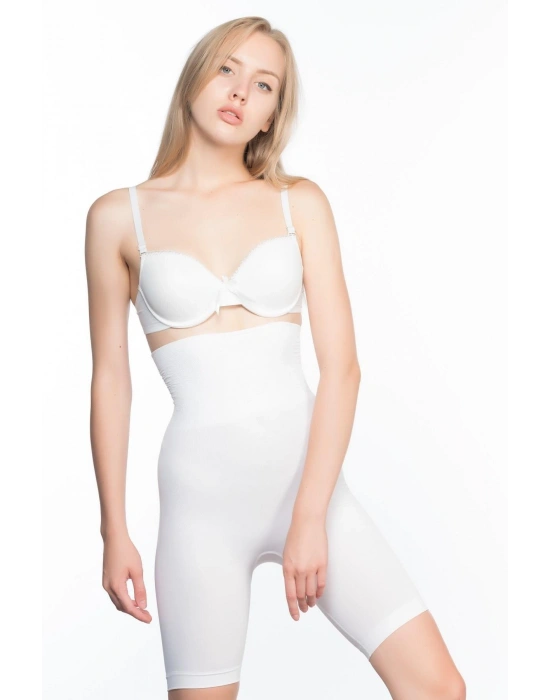 BEYAZ MI Emay 2074 Yüksek Bel Desenli Double Uzun Paça Korse