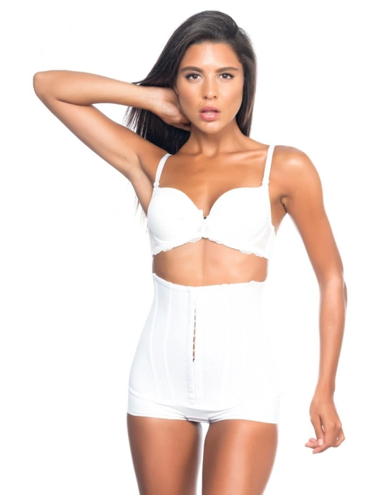 BEYAZ MI Emay 2824 Yüksek Bel Balen Agraflı Slıp Lazer Korse