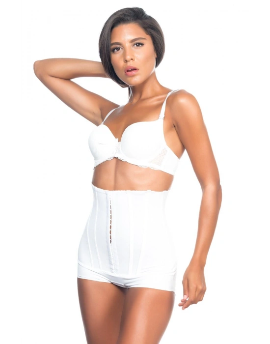 BEYAZ MI Emay 2824 Yüksek Bel Balen Agraflı Slıp Lazer Korse