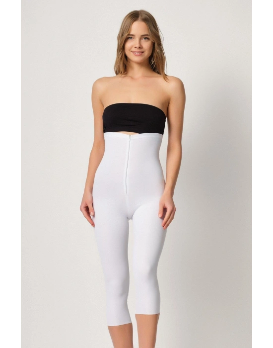 BEYAZ MI Emay 2868 Fermuarlı Kapri Tayt Lazer Korse
