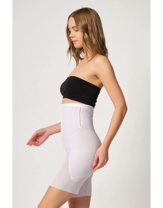 BEYAZ MI Emay 2928 Ön Agraflı Tül Paçalı Lazer Korse