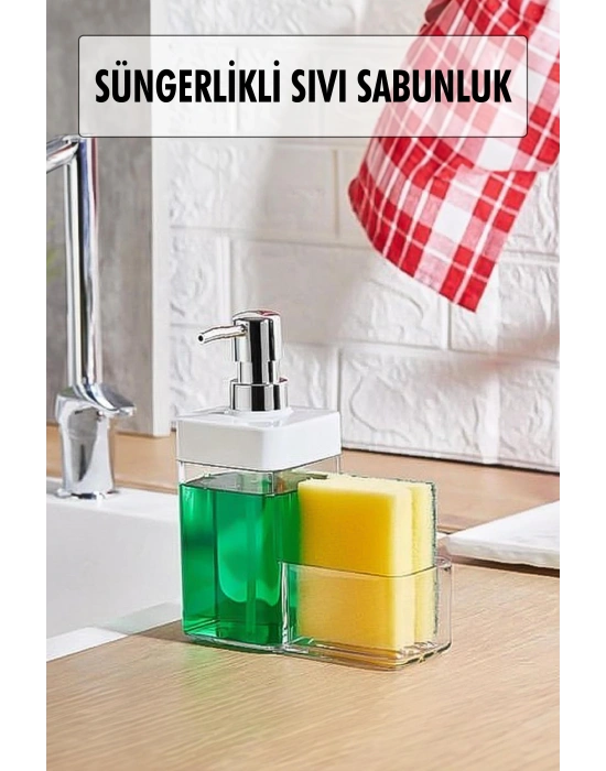 Beyaz Renkli Sıvı Sabunluk Süngerlik Hazneli 450 ml
