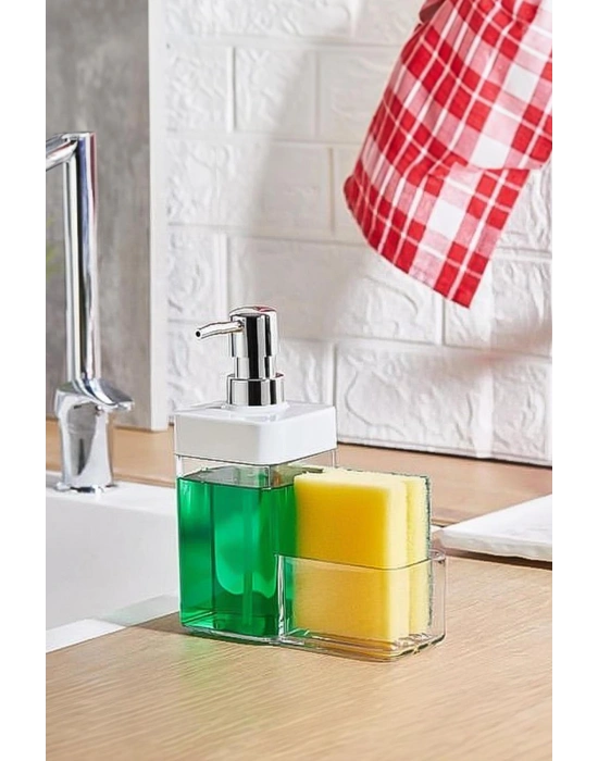 Beyaz Renkli Sıvı Sabunluk Süngerlik Hazneli 450 ml