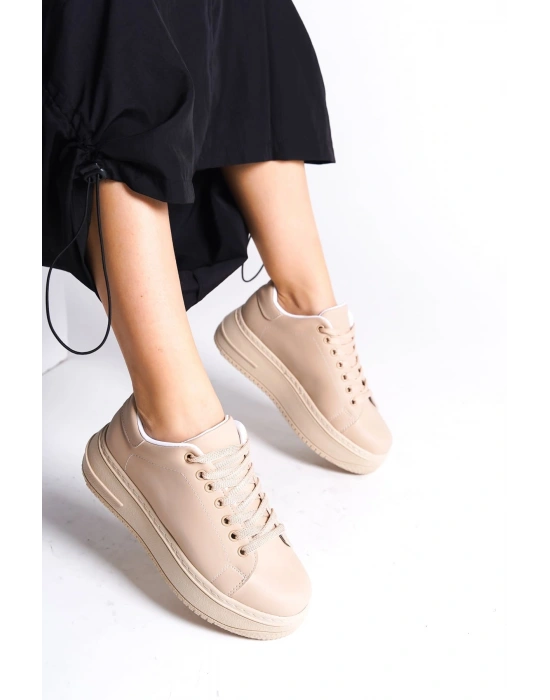 BIANA Bağcıklı Ortopedik Taban Kadın Sneaker Spor Ayakkabı CTT - Ten