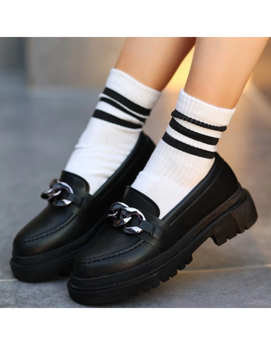 Biga Siyah Cilt Ayakkabı Kadın Babet