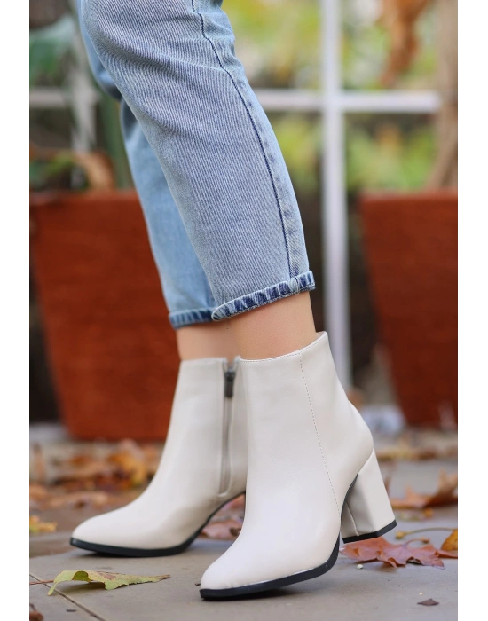 Biya Bej Cilt Topuklu Kadın Bot