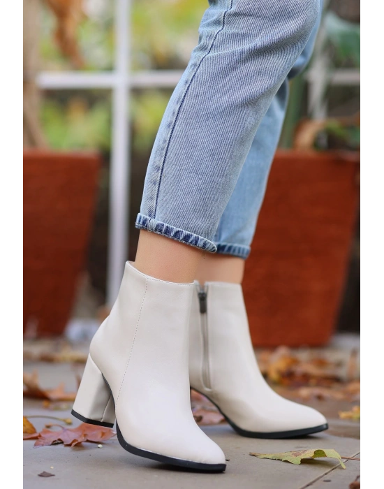 Biya Bej Cilt Topuklu Kadın Bot