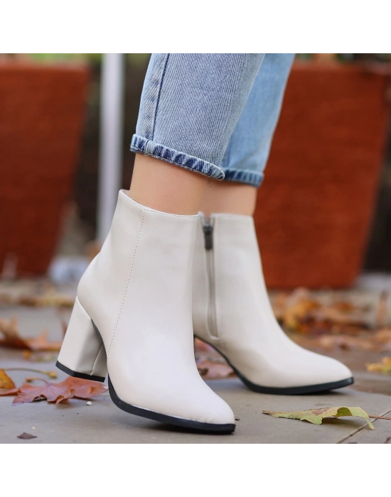 Biya Bej Cilt Topuklu Kadın Bot