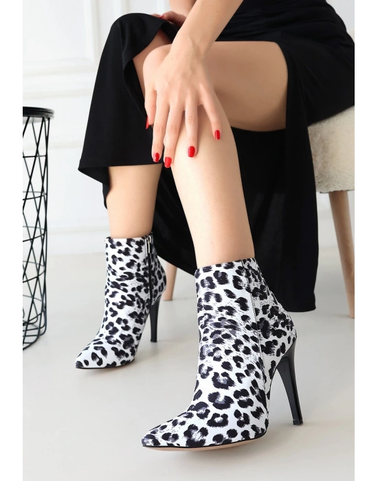Blan Zebra Saten Topuklu Bot