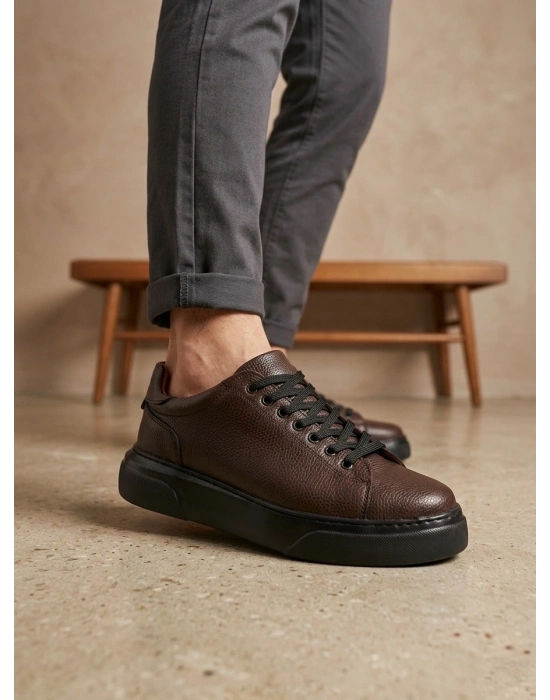 BLF-010 Erkek Sneaker Günlük Casual Spor Ayakkabı Kahverengi Siyah Taban