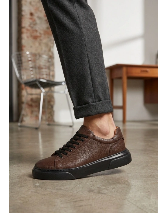 BLF-010 Erkek Sneaker Günlük Casual Spor Ayakkabı Kahverengi Siyah Taban