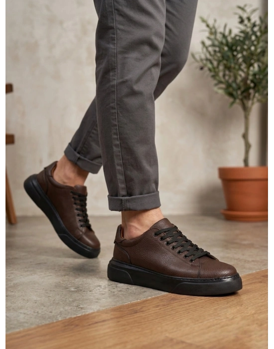 BLF-010 Erkek Sneaker Günlük Casual Spor Ayakkabı Kahverengi Siyah Taban