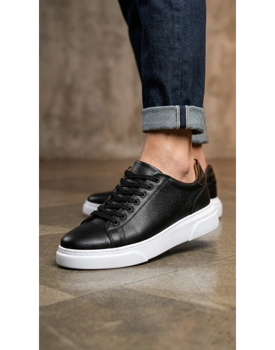 BLF-010 Erkek Sneaker Günlük Casual Spor Ayakkabı Siyah Beyaz Taban