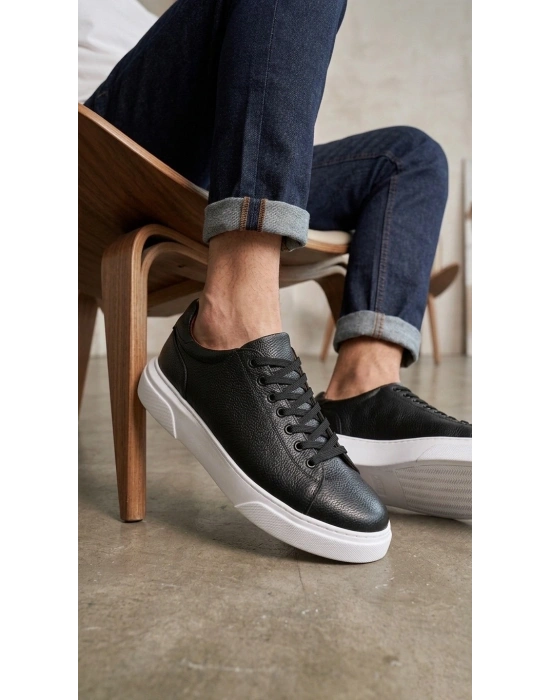 BLF-010 Erkek Sneaker Günlük Casual Spor Ayakkabı Siyah Beyaz Taban