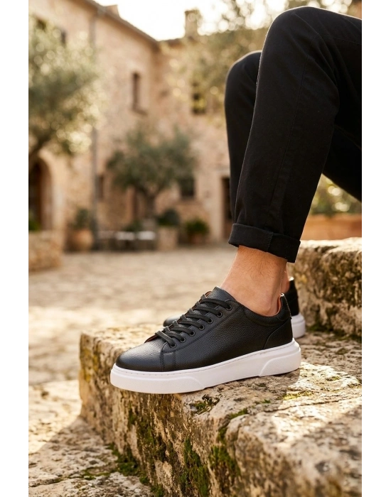 BLF-010 Erkek Sneaker Günlük Casual Spor Ayakkabı Siyah Beyaz Taban