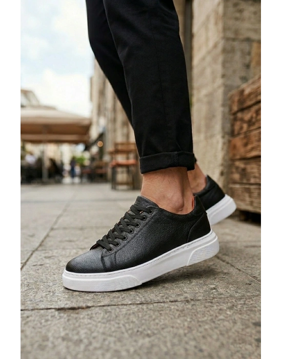 BLF-010 Erkek Sneaker Günlük Casual Spor Ayakkabı Siyah Beyaz Taban